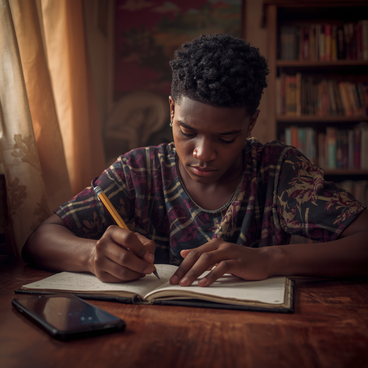 Learner studying and writing answers by hand